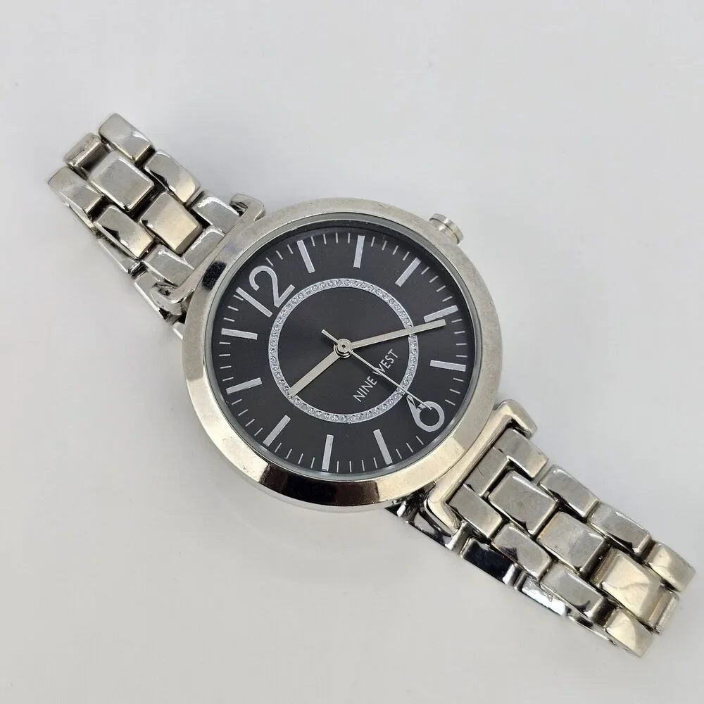 Nine West Women's‎ Watch 36MM Black Dial Gray Bracelet Band 6